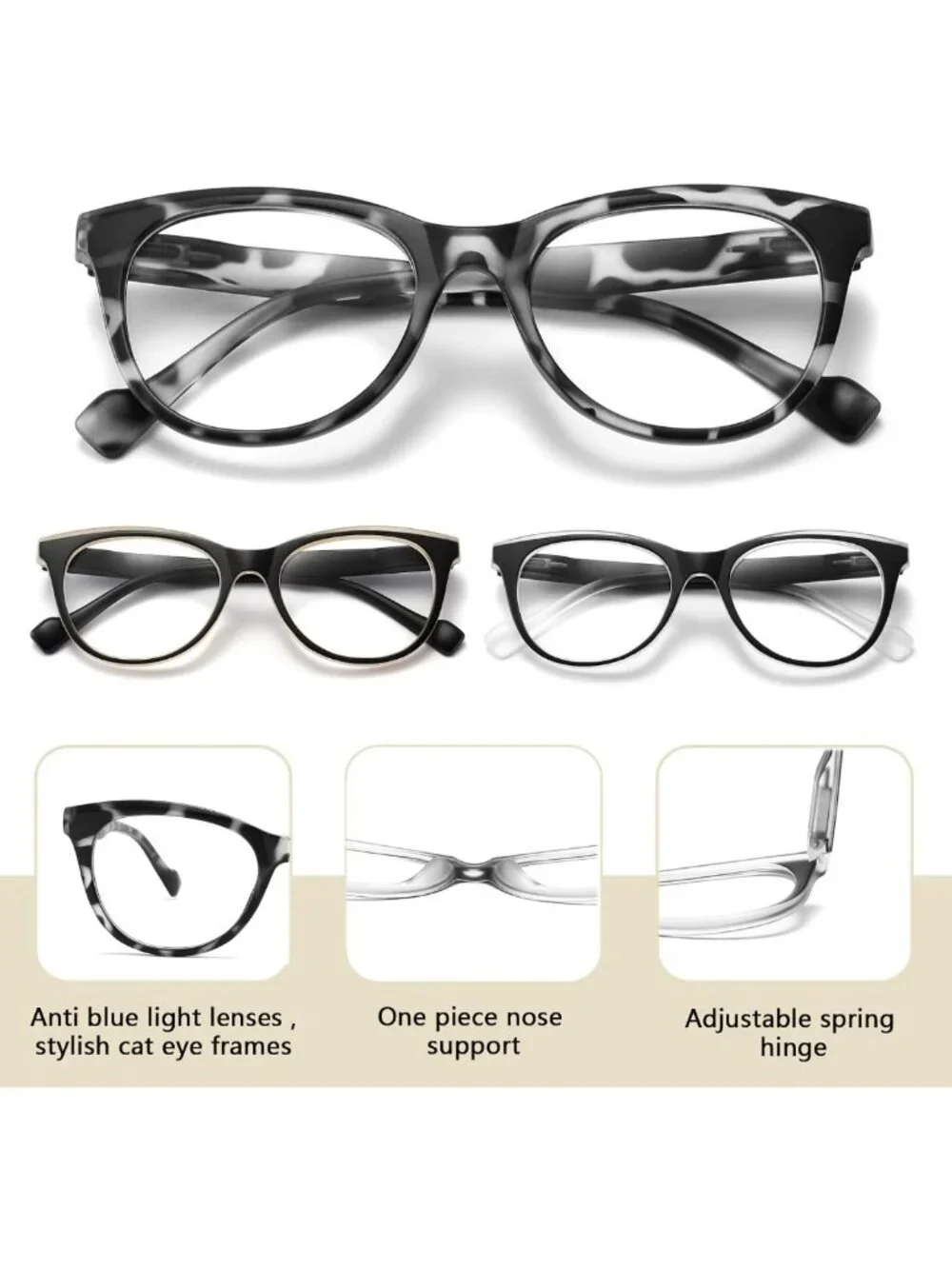 3 Pack Stylish Cat Eye Reading Glasses for Women with Spring Hinges